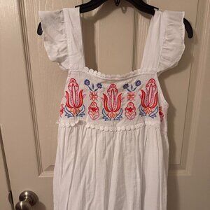 Embroidered White Dress with Flutter Sleeves